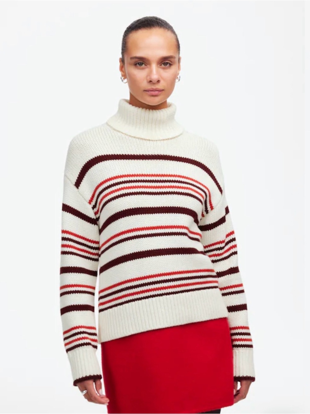 Madewell Ribbed Cotton Turtleneck Sweater in Stripe, Size XL NWT